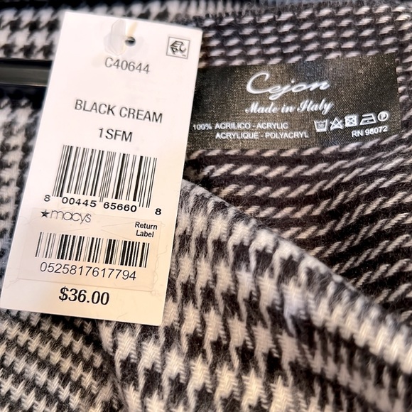 Cejon-Twisted Fringe-Cold Weather-Houndstooth Oblong Scarf-Made in Italy-NWT - Picture 4 of 5
